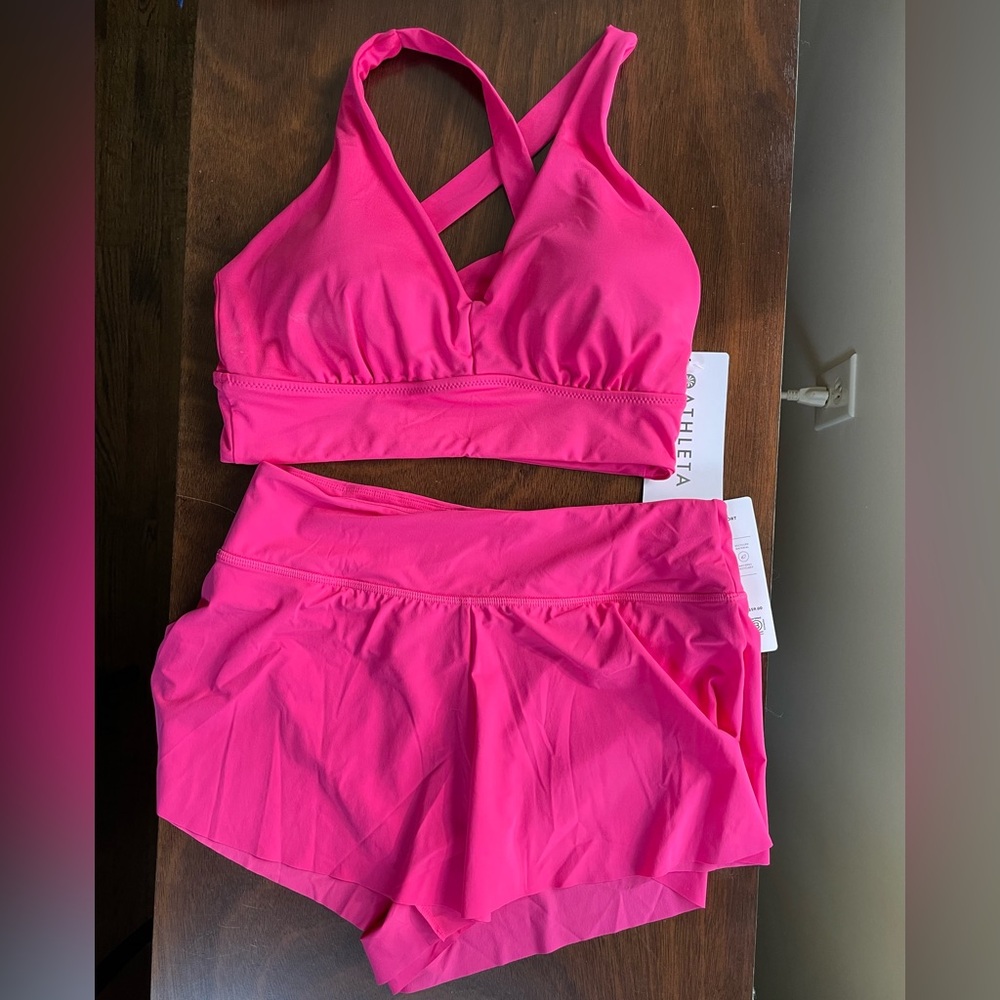 NWT Athleta Plunge Bikini Top & Makani Swim Short Set Size S